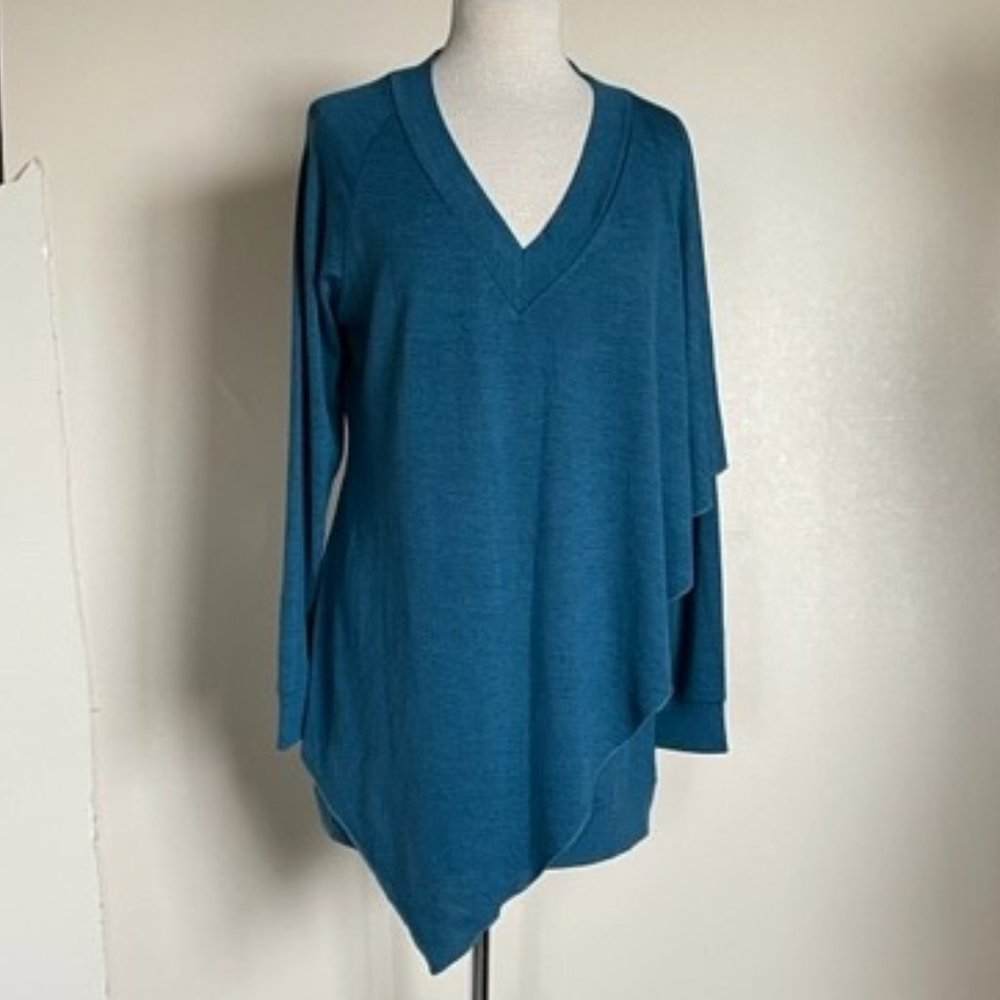 Soft Surroundings Madeline Jersey Asymmetric Overlay Tunic V Neck sz LG